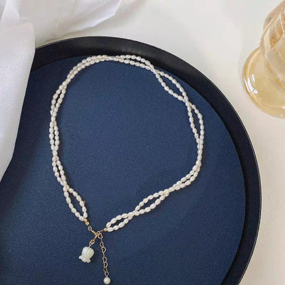 Modern White Alloy Double Layered Pearl Gratuated Bead Necklace