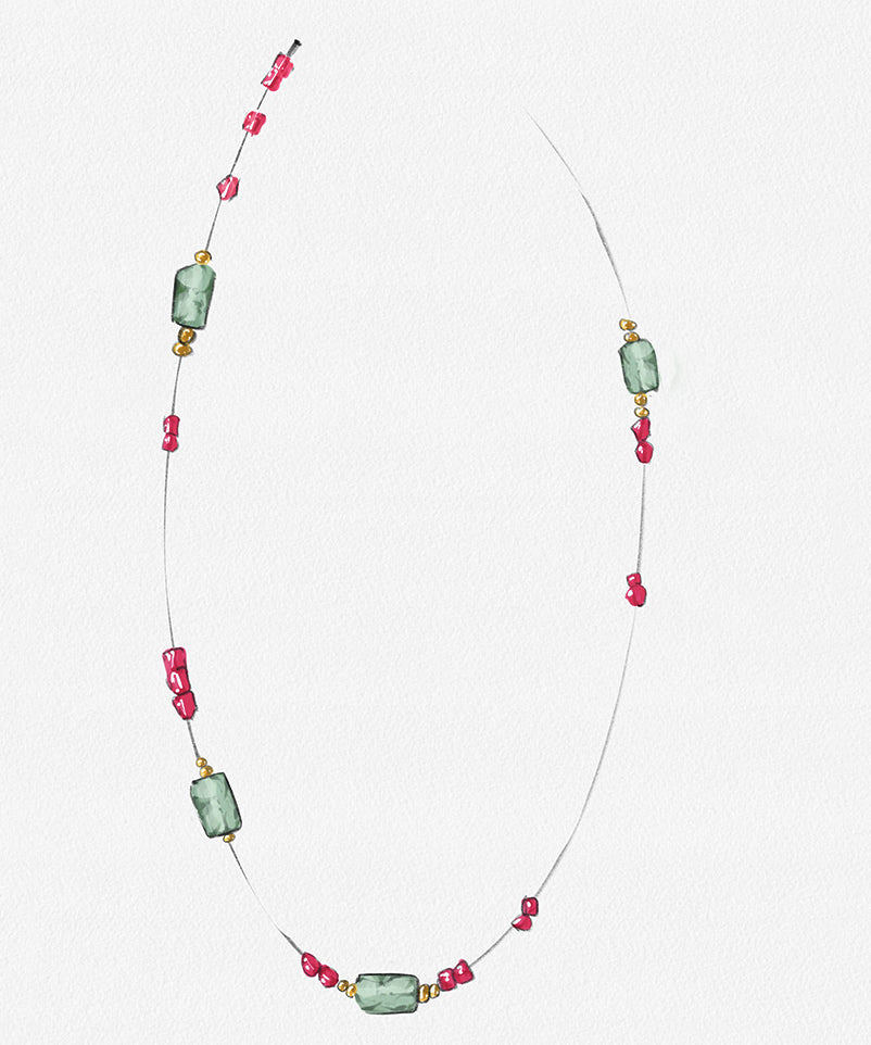 Modern Purple 14k Gold Gem Stone Beading Gratuated Bead Necklace