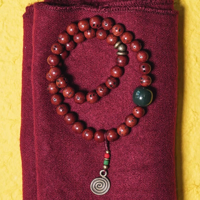 Buddha Stones Bodhi Seed Cyan Jade Copper Peace Luck Bracelet