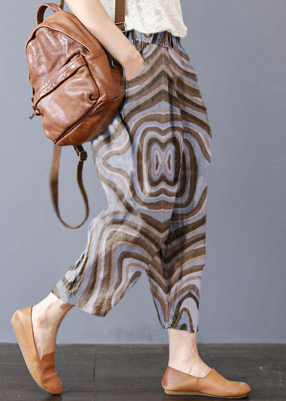 Fine Brown Geometry Pockets Harem Fall Cotton Blend Pants
