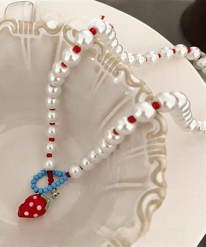 White Alloy Strawberries Pearl Princess Necklace