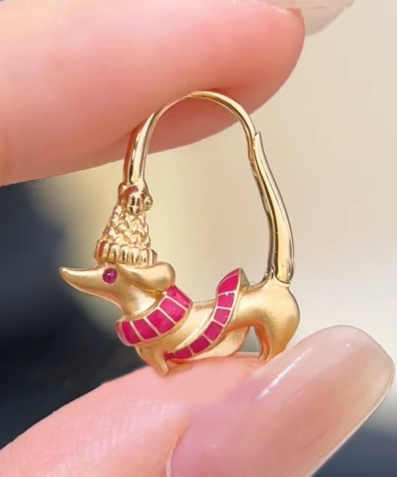Gold Alloy Puppy Sausage Hoop Earrings