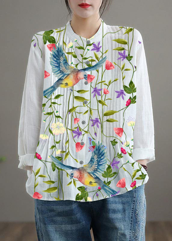 Organic White-bird Linen Shirt Tunics Ramie Blouse