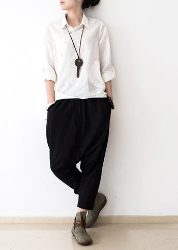 Navy Linen Pants Loose Harem Pants