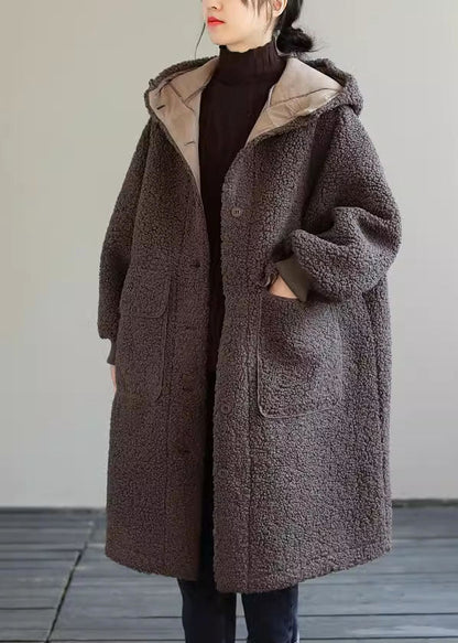 Blue Hooded Button Faux Fur Winter Coat