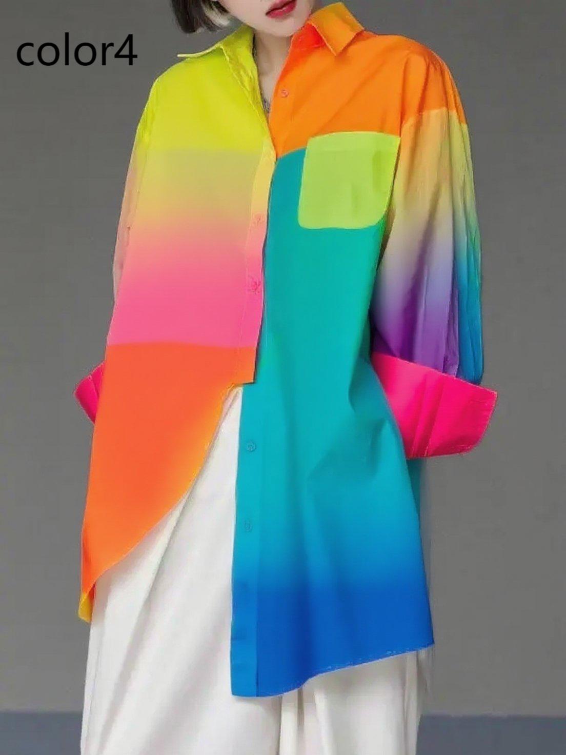 Unique Floral2 Asymmetrical Design Side Open Cotton Long Shirts Spring