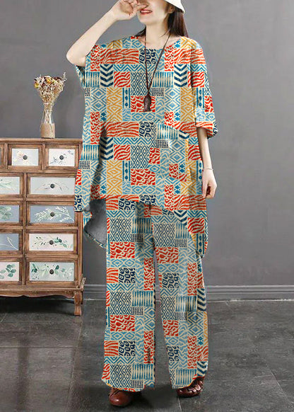 Polka Dot Print Pockets Patchwork Tops and Pants Cotton Two Pieces Set Summer
