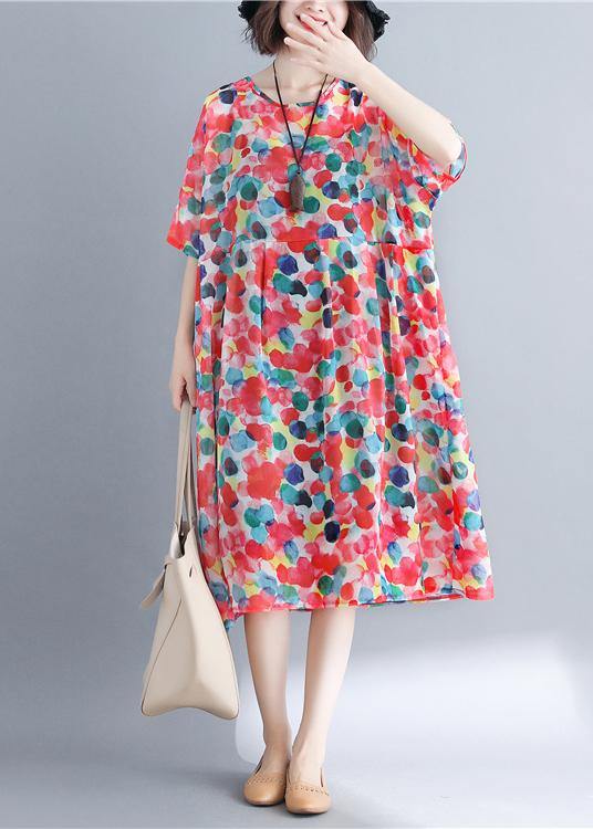 Red Dotted Dress O Neck Cinched Dresses