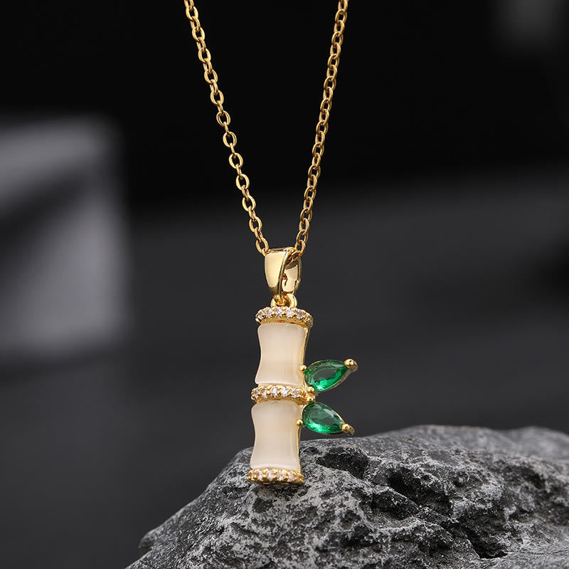 Buddha Stones 18k Gold Plated Chalcedony Bamboo Rhinestones Harmony Necklace Pendant