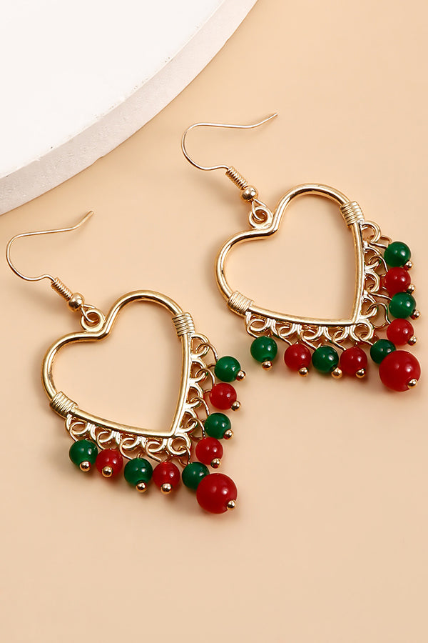 Hollow Big Heart Tassel Colored Crystal Earrings