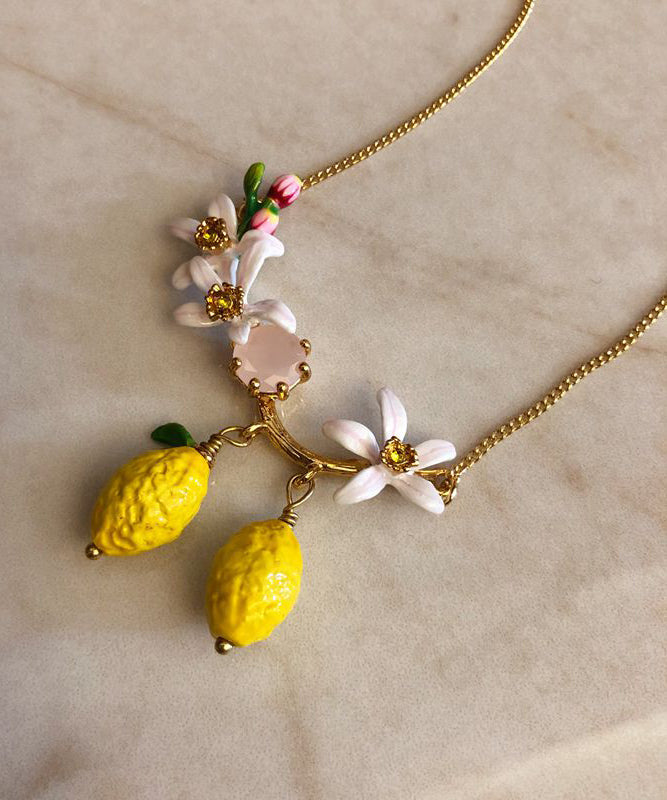 Yellow Sterling Silver Overgild Enamel Gem Stone Pendant Necklace