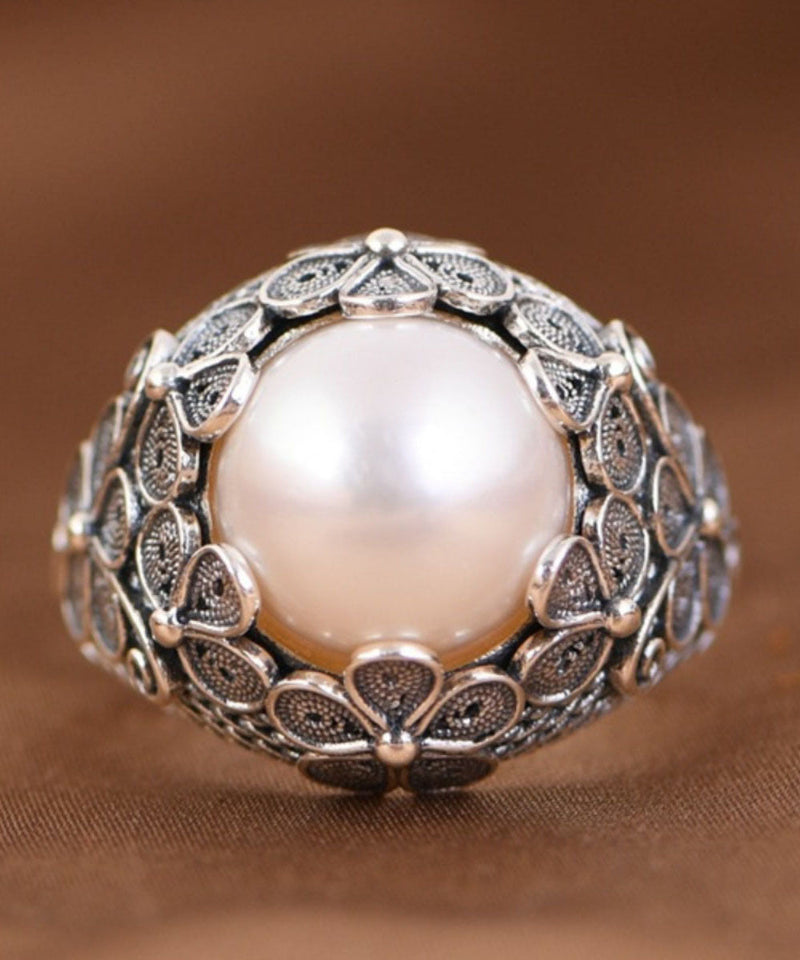 Handmade Silk Sterling Silver Inlaid Pearl Rings