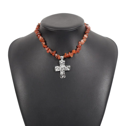 Naturel Stones Cross Necklaces