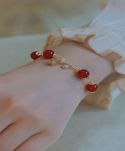 Red Sterling Silver Overgild Zircon Agate Charm Bracelet