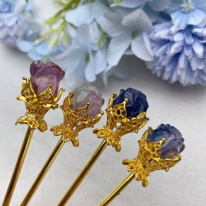 5.5 Inch Fluorite Rose Hairpin Traditional Chinese Style