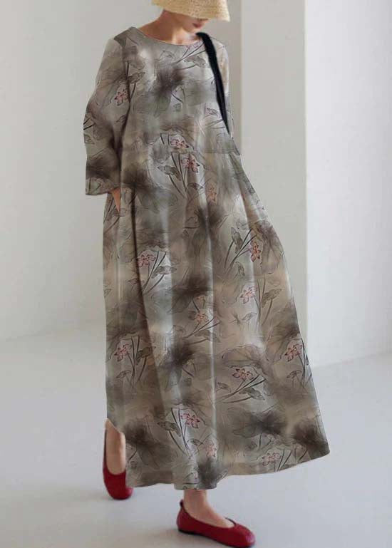 Blue Lotus Cotton Dresses Pockets Patchwork Spring
