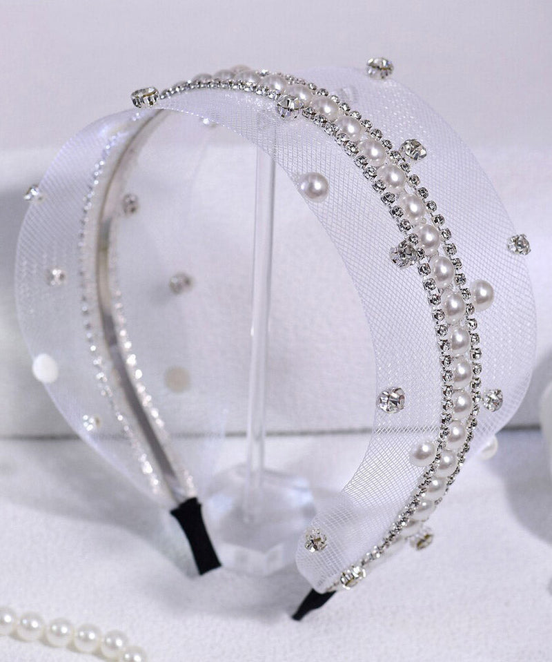 Fine Silk Tulle Zircon Pearl Hairpiece