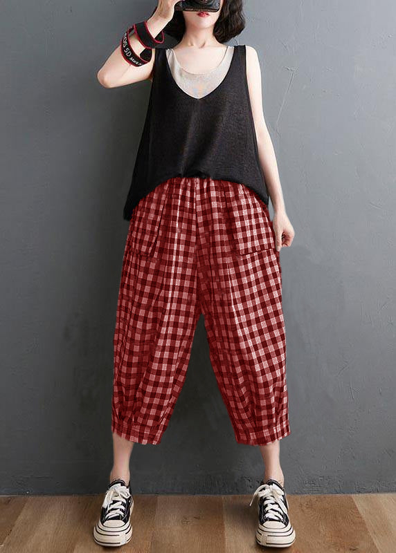 Purple Elastic Waist Harem Pants Summer Cotton Linen