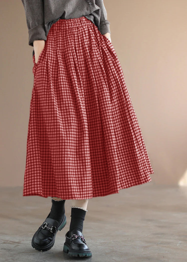 Handmade Black Plaid Circle a Line Fall Skirts