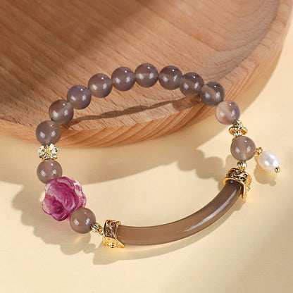 52mm Labradorite Fluorite Pearl Cuff Bracelet for Spiritual Balance