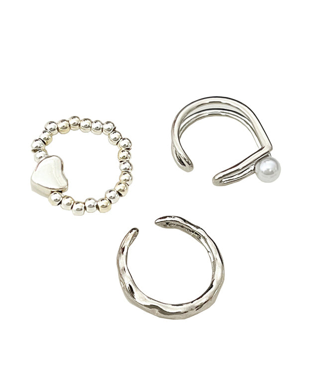 Silk Alloy Pearl Love Three Piece Set Rings