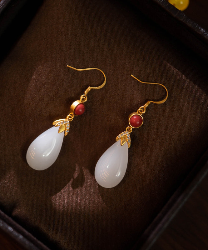 White Colour Agate Jade Water Drop Drop Earrings