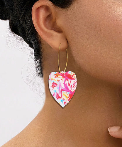 Gold Stainless Steel Love Graphic Hoop Earrings