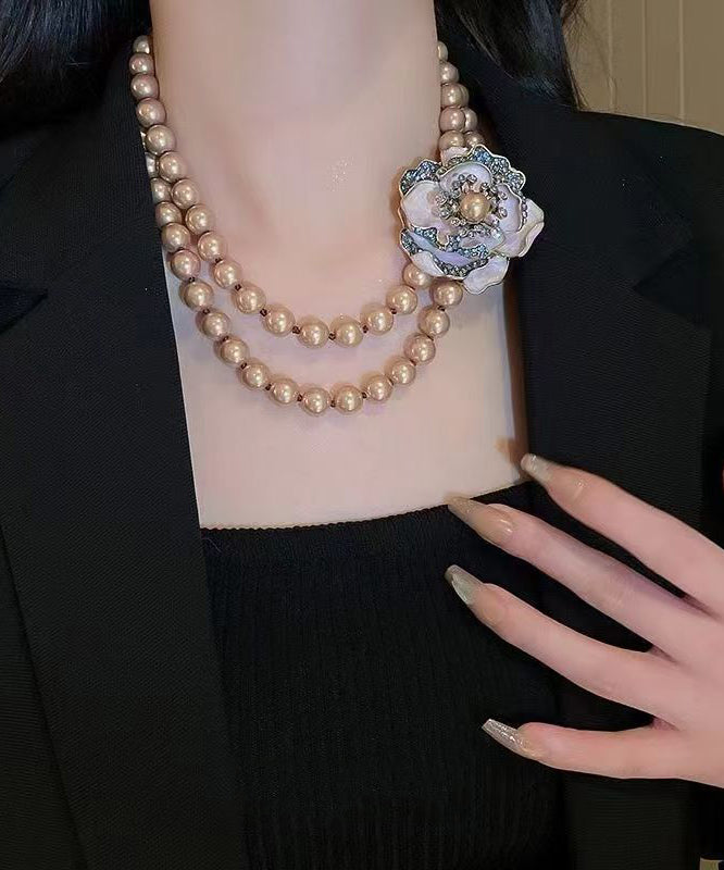 Retro Gold Copper Alloy Zircon Double Layer Pearl Princess Necklace