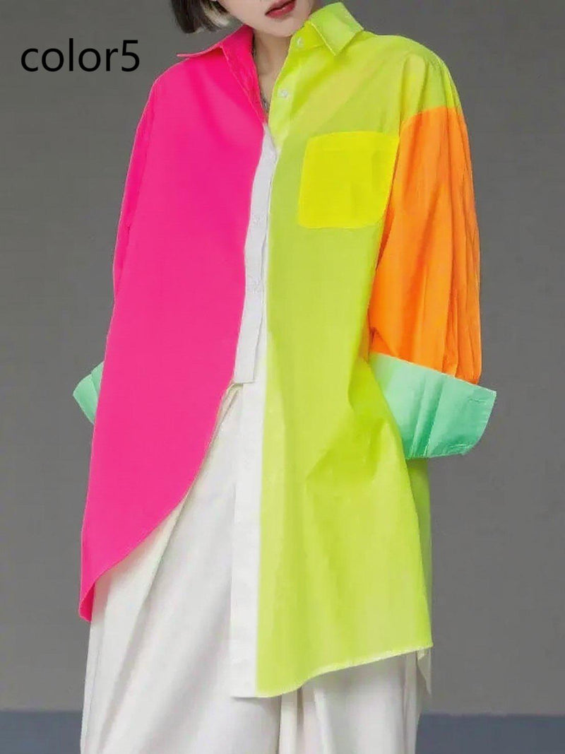 Unique Floral2 Asymmetrical Design Side Open Cotton Long Shirts Spring