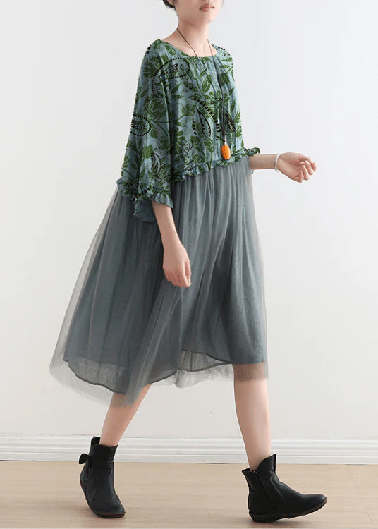 Orange Flower Tull Maxi Dresses Patchwork Chiffon Summer Dresses