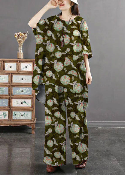 Polka Dot Print Pockets Patchwork Tops and Pants Cotton Two Pieces Set Summer