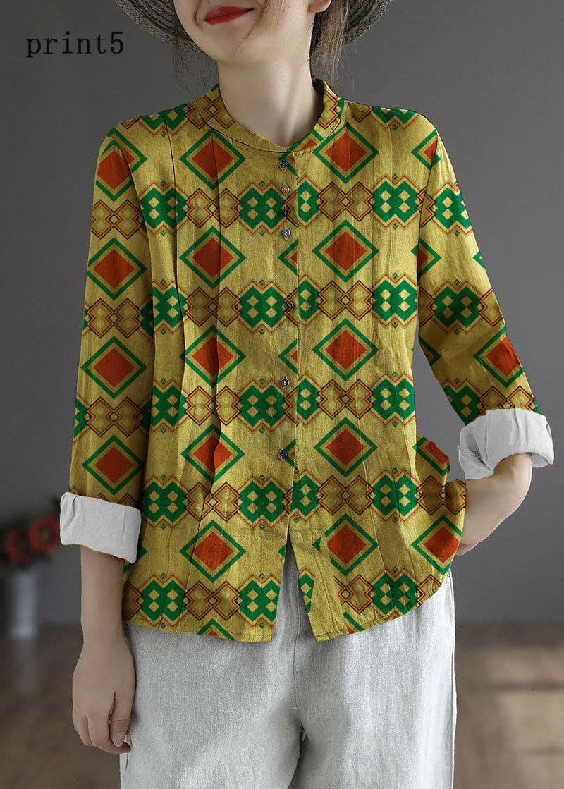 Yellow-floral1 Button Fall Top Long Sleeve Linen