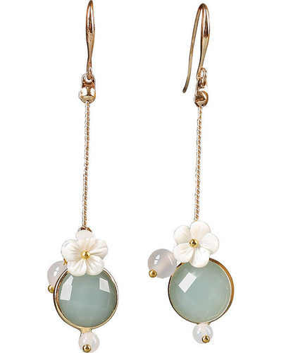 Art Light Green Agate Shell Flower Coloured Glaze Drop Earrings