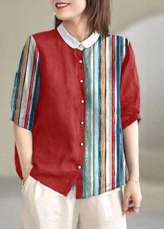 Navy Peter Pan Collar Button Loose Fall Half Sleeve Shirt Tops