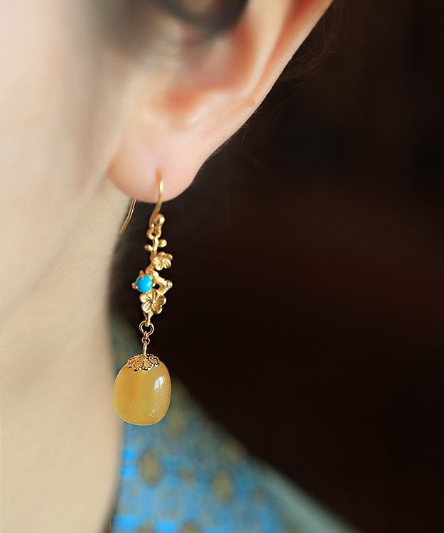 Orange Sterling Silver Ancient Gold Beeswax Turquoise Drop Earrings
