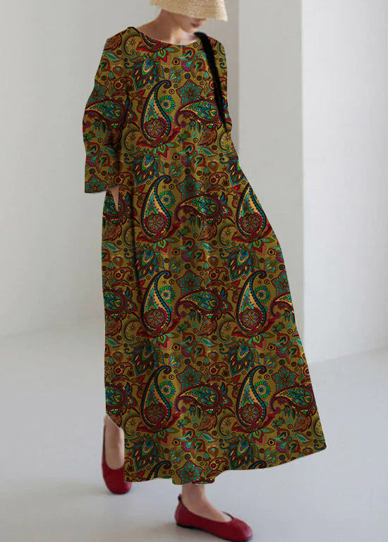 Flower Print4 Cotton Dresses Pockets Patchwork Spring