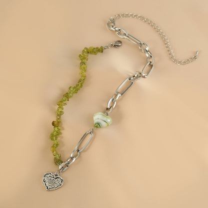 Colorblock Sterling Silver Alloy Love Patchwork Beads Graduated Bead Necklace