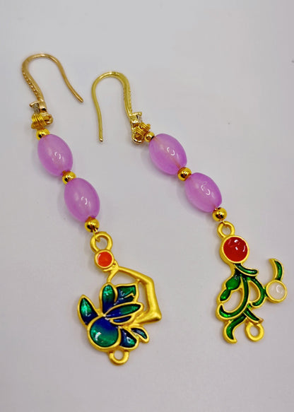 Stylish Pink Crystal Tasseled Style Drop Earrings