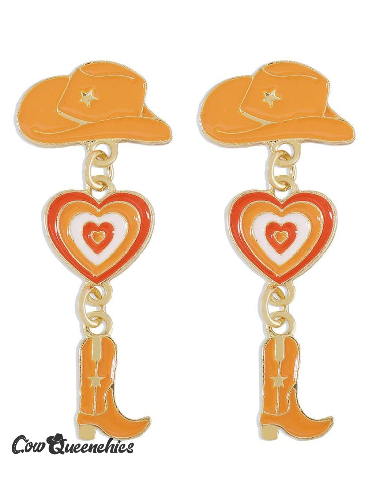 Western Cowboy Wind Hat Love Cowboy Boots Earrings