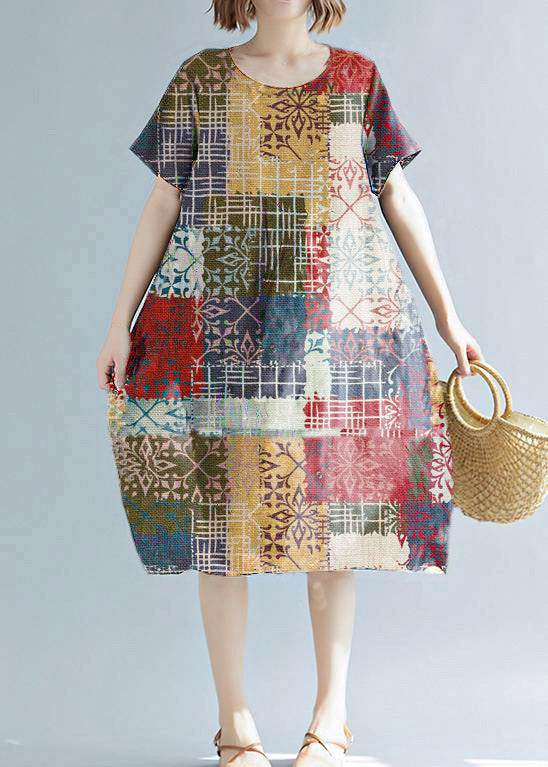 Simple White Print Cotton Linen Tunics Wild Daily Summer Dress