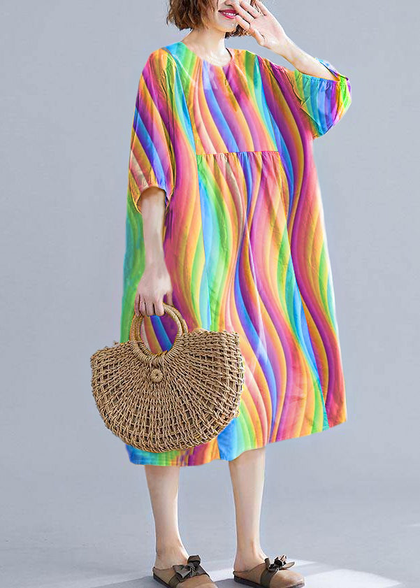 Loose Yellow O Neck Cotton Tunics Cinched Maxi Summer Dresses