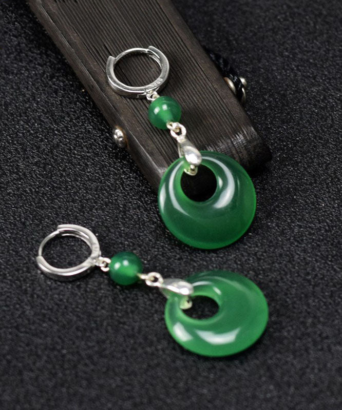 Green Sterling Silver Inlaid Chalcedony Drop Earrings