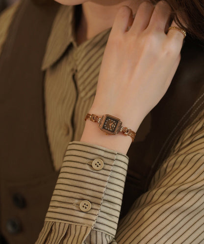 Coffee Alloy Zircon Tempered Glass Patchwork Chain Watches