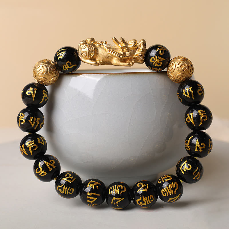 Buddha Stones Fengshui Pixiu Obsidian Wealth Bracelet