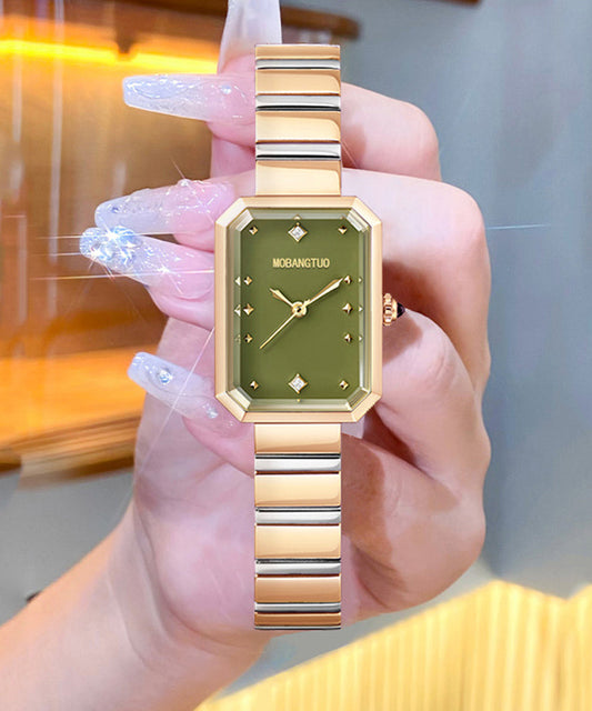 Stylish Green Stainless Steel Sapphire Crystal Square Watches