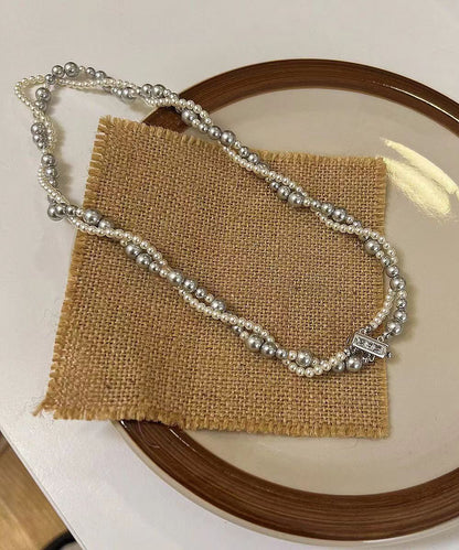 Unique Stainless Steel Double Layer Pearl Gratuated Bead Necklace