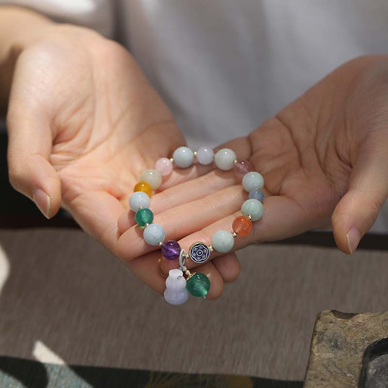 10mm Jade Lucky Bracelet With Pink Crystal for Prosperity