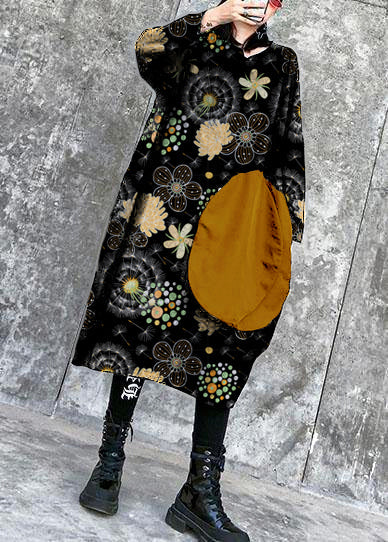 100% Black Linen Cotton Clothes for O Neck Pockets Art Spring Dresses