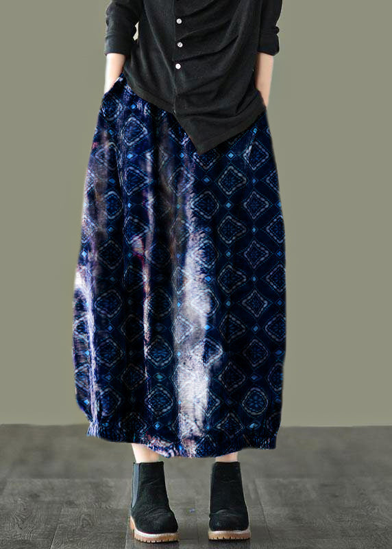 Plus Sizegrey Flowers Retro Print a Line Pockets Fall Skirts