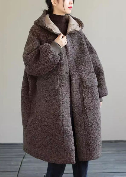 Blue Hooded Button Faux Fur Winter Coat